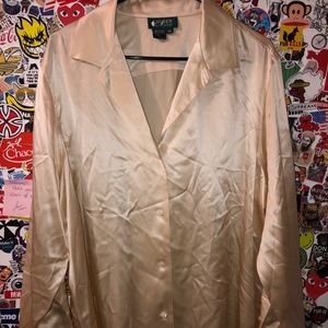 Vintage 100% silk, Ralph Lauren peach blouse.